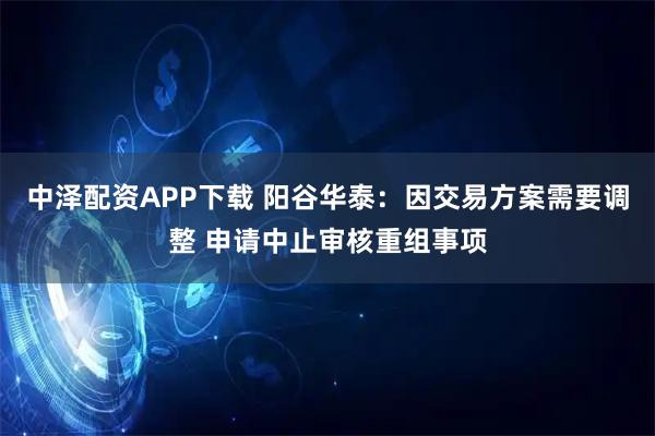 中泽配资APP下载 阳谷华泰：因交易方案需要调整 申请中止审核重组事项
